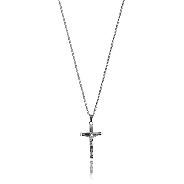 Mens silver chain with on sale crucifix